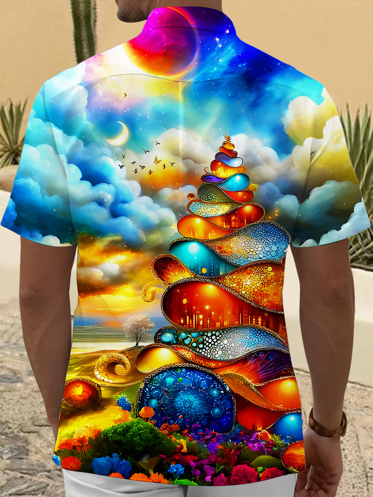 Art Vibrant Spiral Structure Dreamy Sky Men's Pocket Short Sleeve Shirts