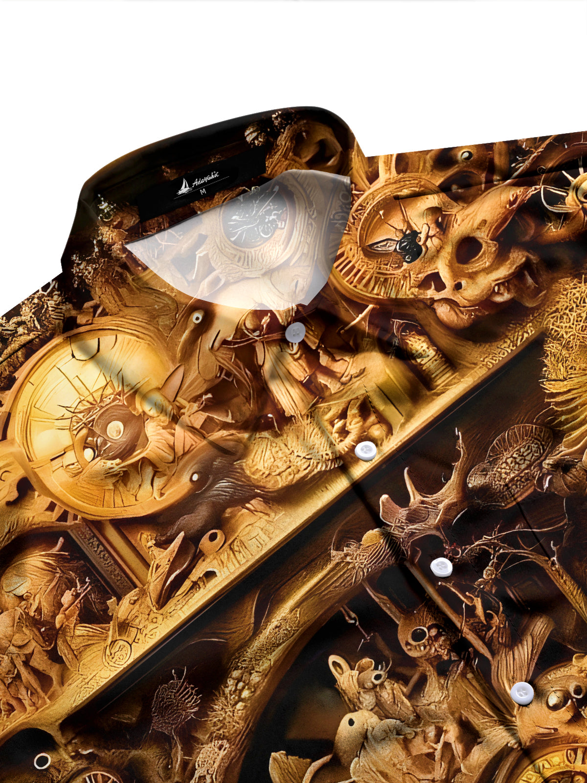 Vintage Craftsmanship Wood Carving Art Men's Pocket Long Sleeve Shirts