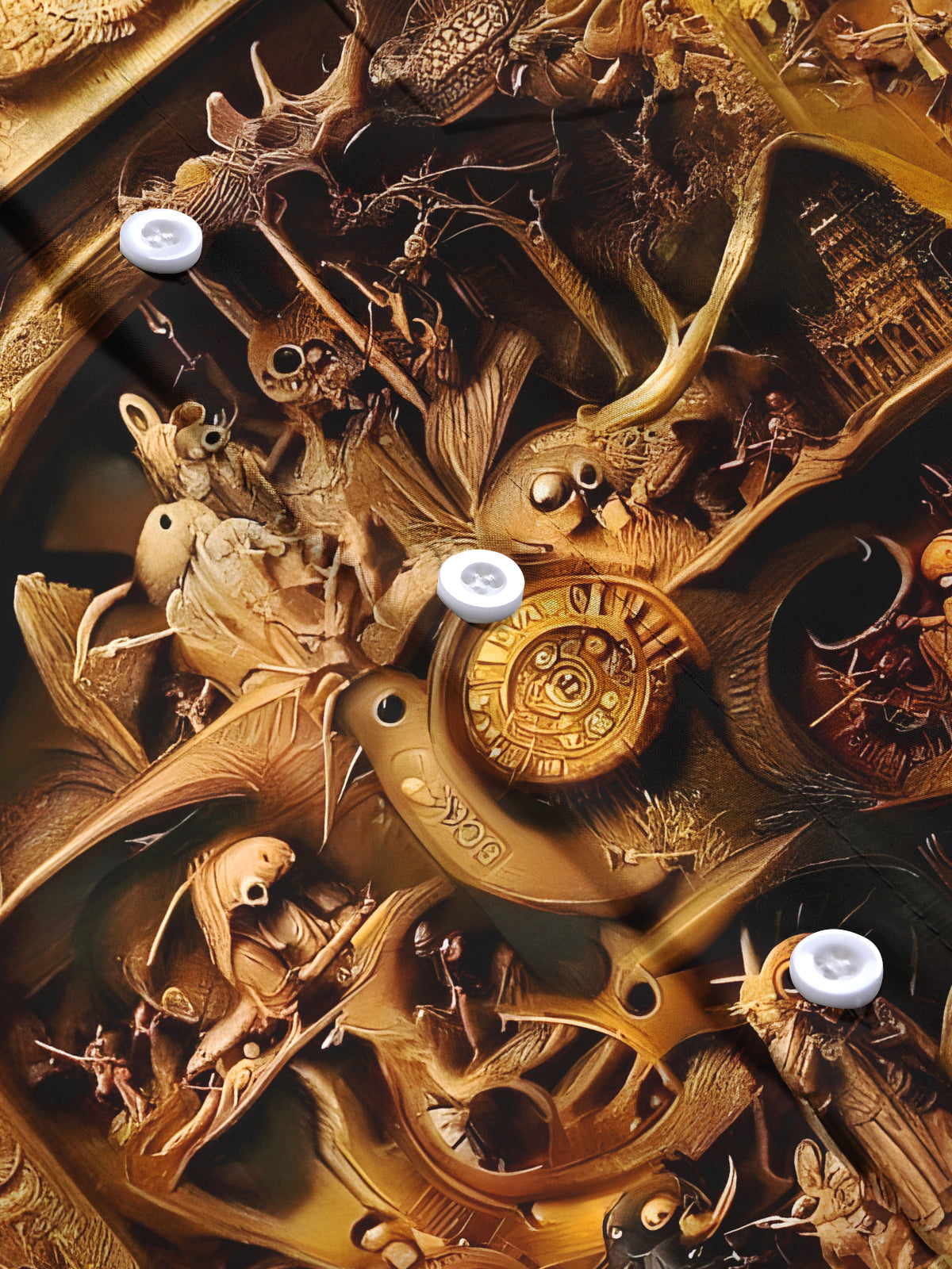 Vintage Craftsmanship Wood Carving Art Men's Pocket Long Sleeve Shirts