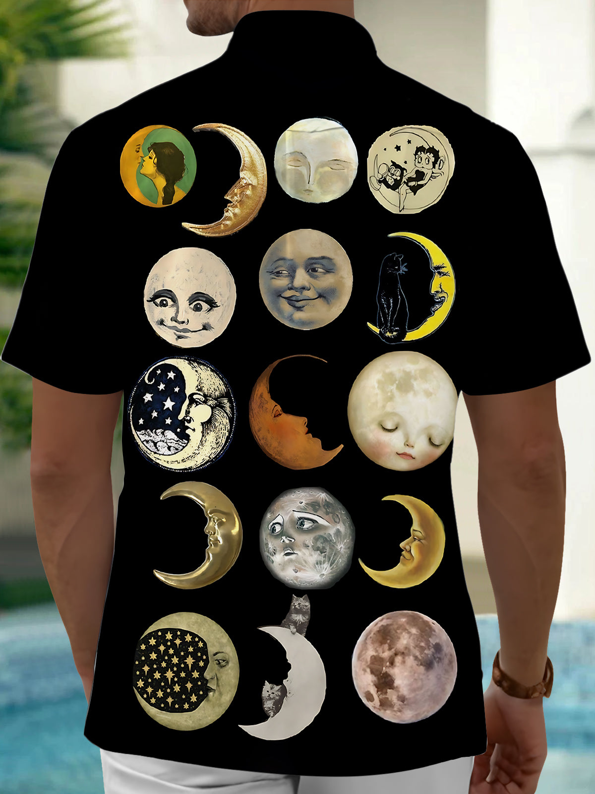 Moon Art Print Men's Pocket Short Sleeve Shirts