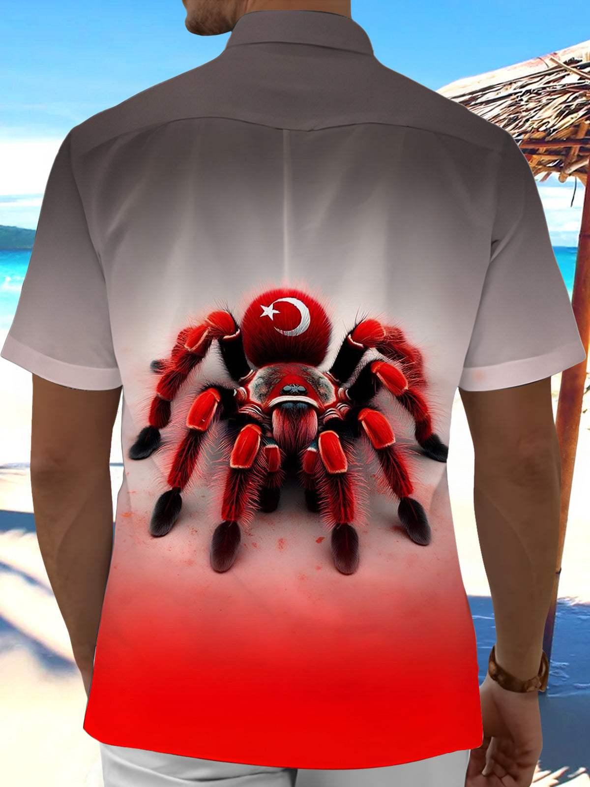 Spider Gradient Print Men's Pocket Short Sleeve Shirts