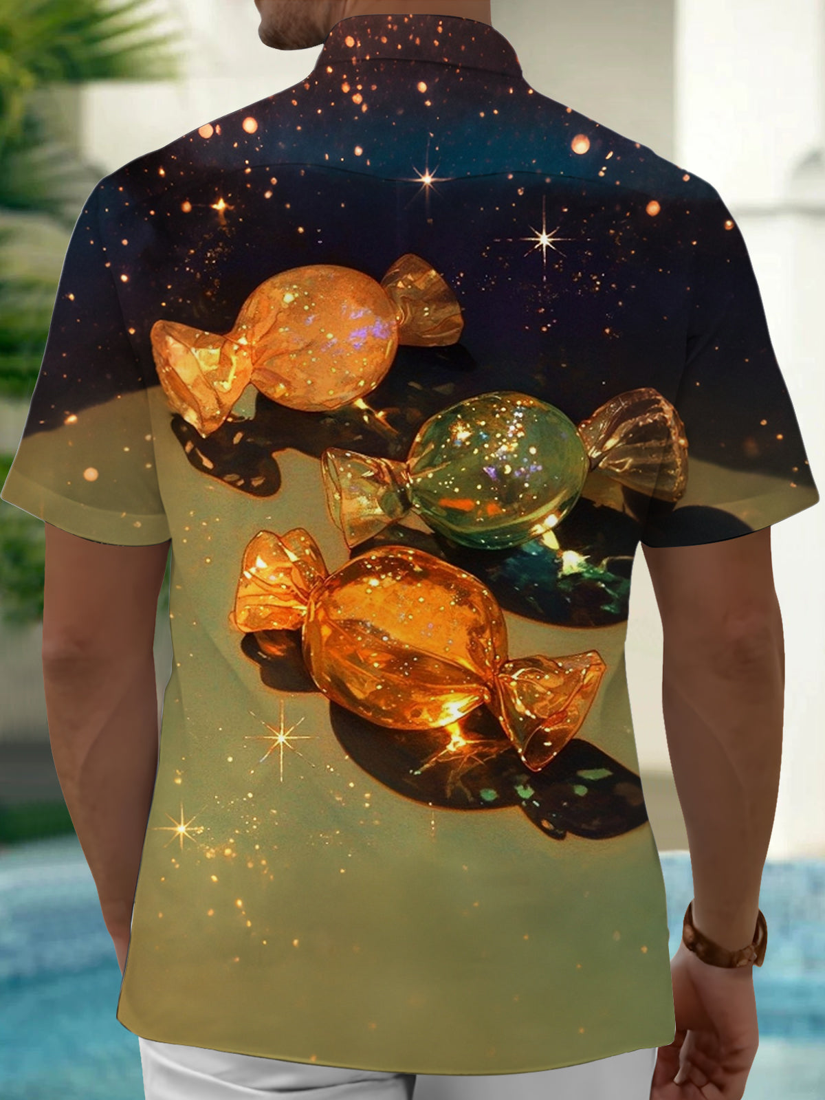 Candy Print Men's Pocket Short Sleeve Shirts