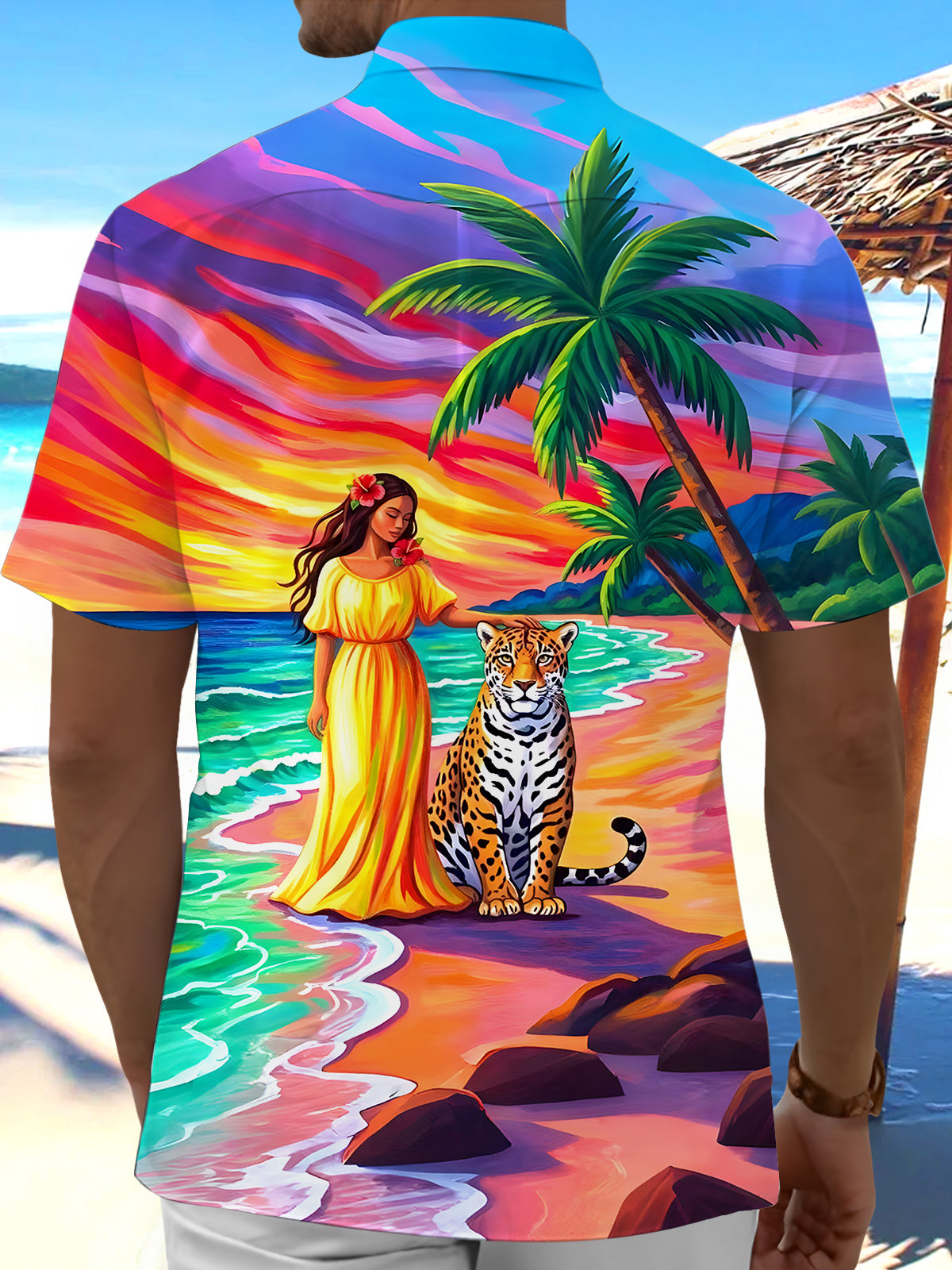 Hawaiian Cheetah Men's Pocket Short Sleeve Shirts