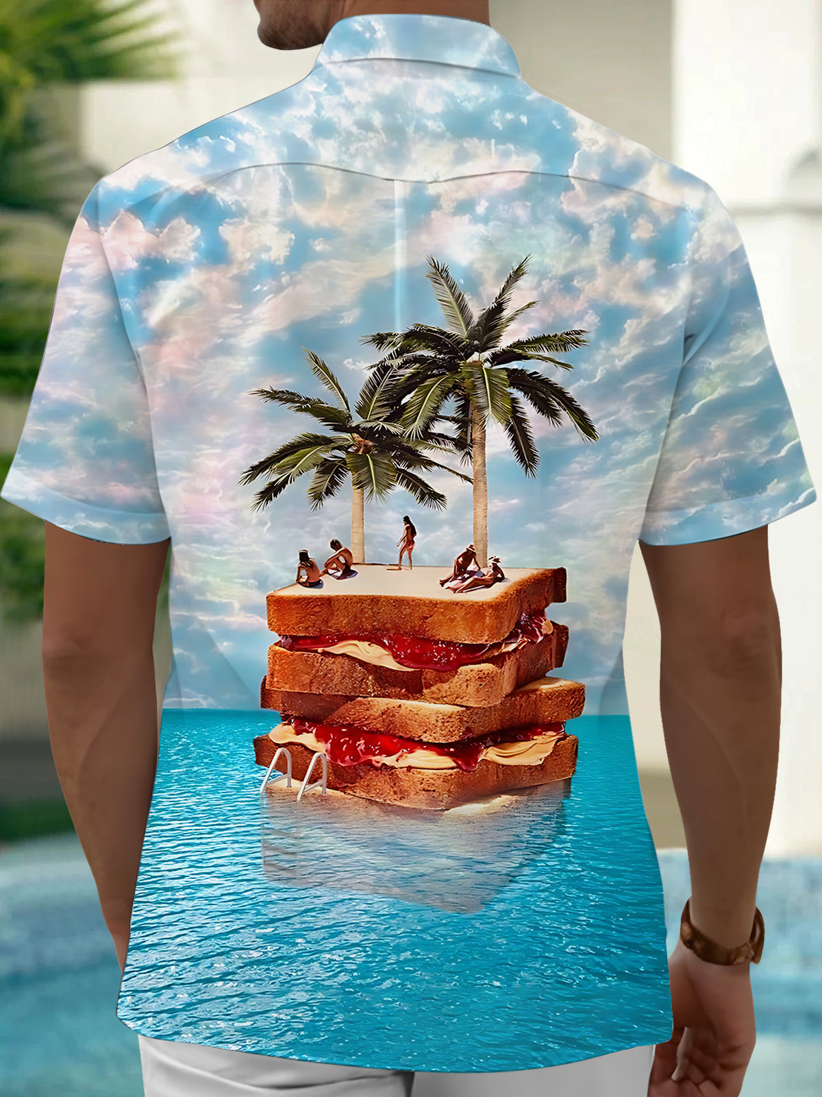 Ocean Toast Coconut Print Men's Pocket Short Sleeve Shirts