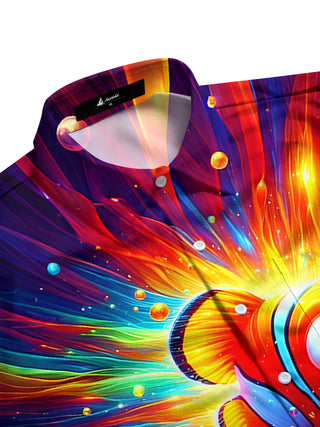 Men's tropical fish print short sleeve shirt side view