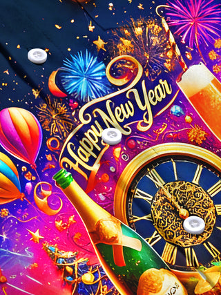 Men's champagne balloons clock print short sleeve shirt flat lay
