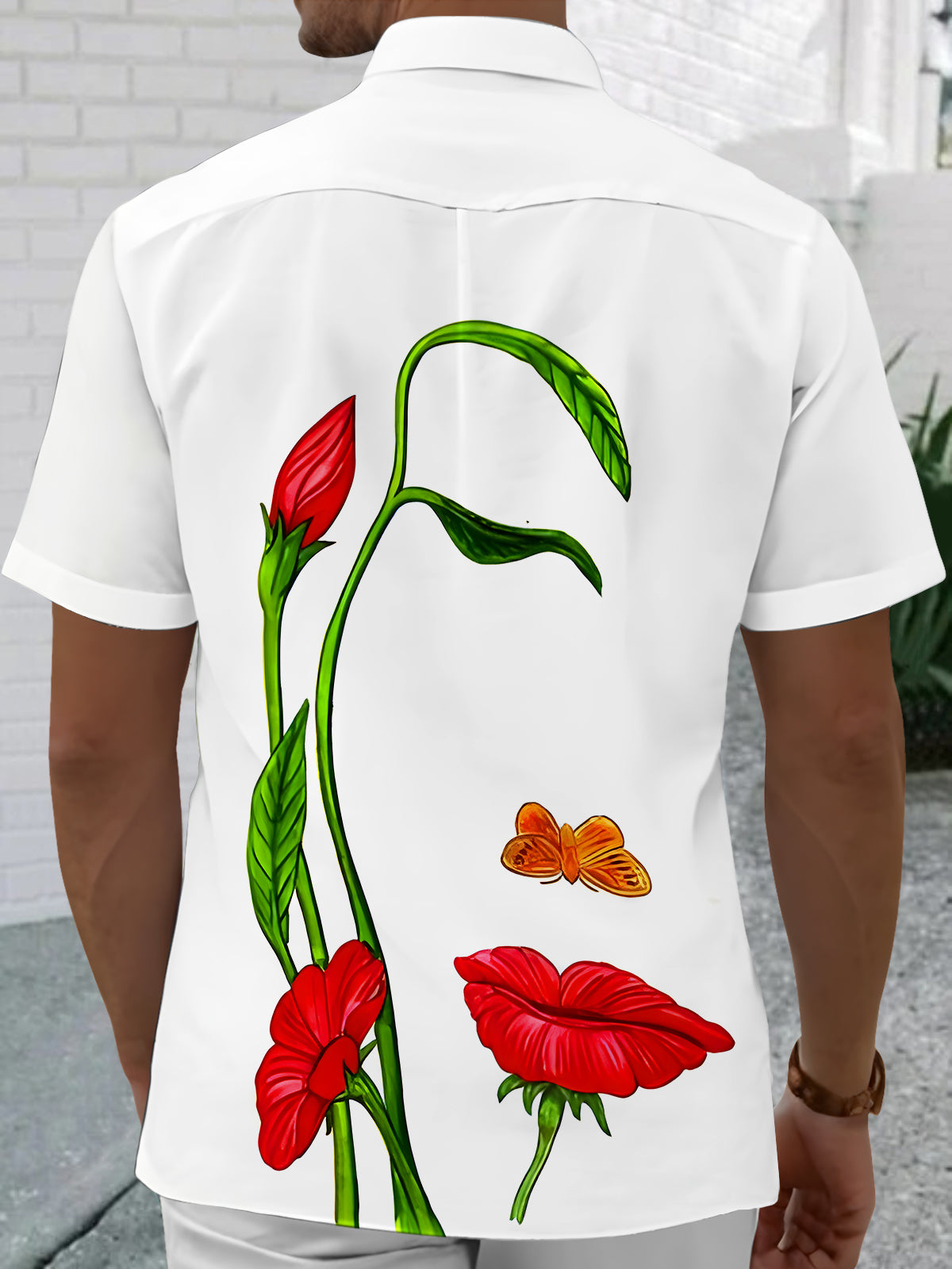 Fun Art Face Floral Men's Pocket Short Sleeve Shirts