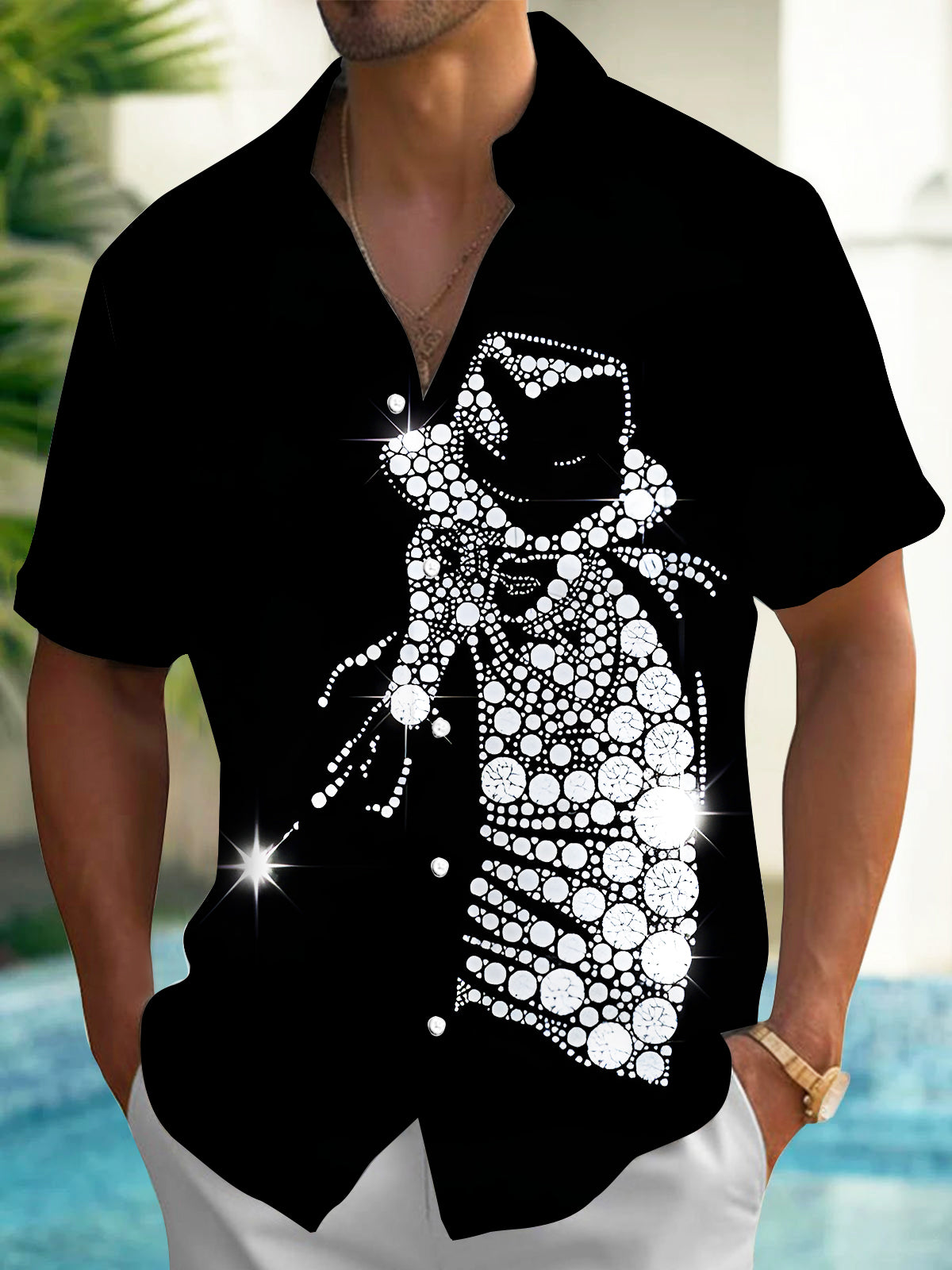 Fun Sparkling Gentleman Man Men's Pocket Short Sleeve Shirts