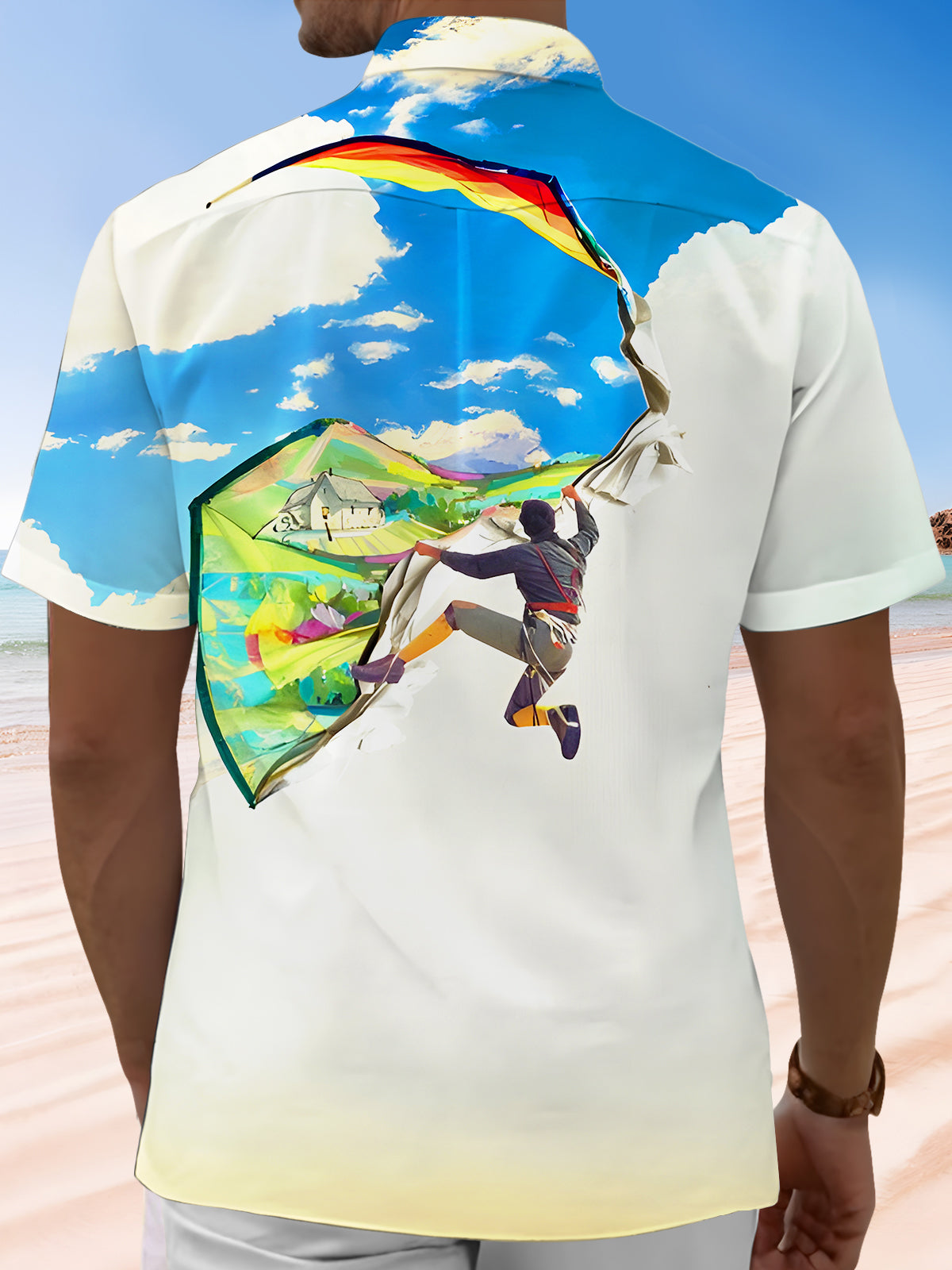 Fun Climbing Sports Landscape Men's Pocket Short Sleeve Shirts