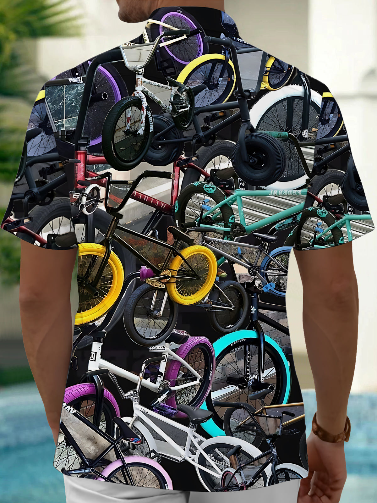 Bicycle Print Men's Pocket Short Sleeve Shirts