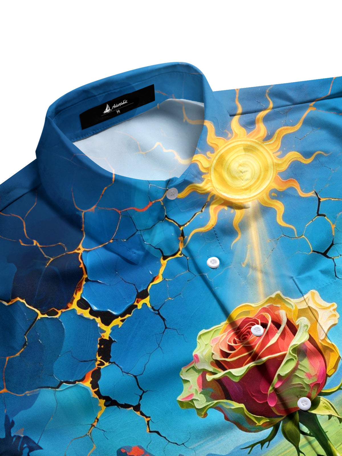 Rose Flower Print Men's Pocket Short Sleeve Shirts