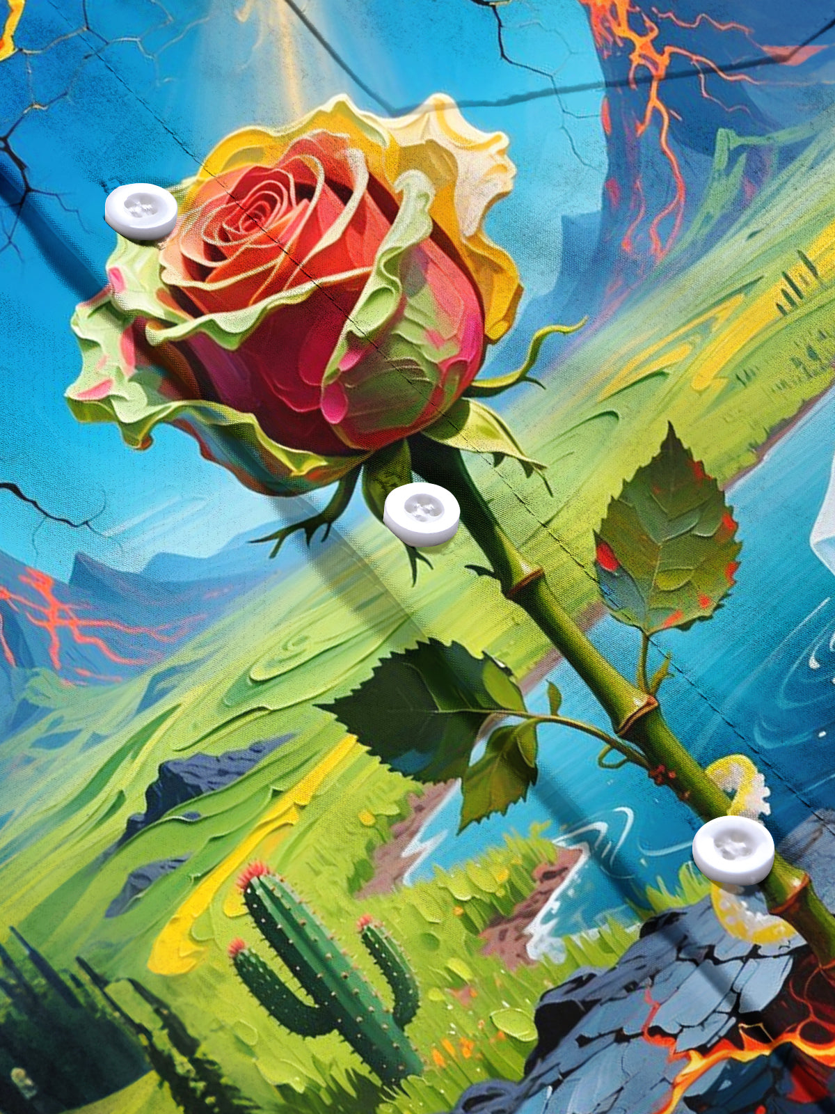 Rose Flower Print Men's Pocket Short Sleeve Shirts