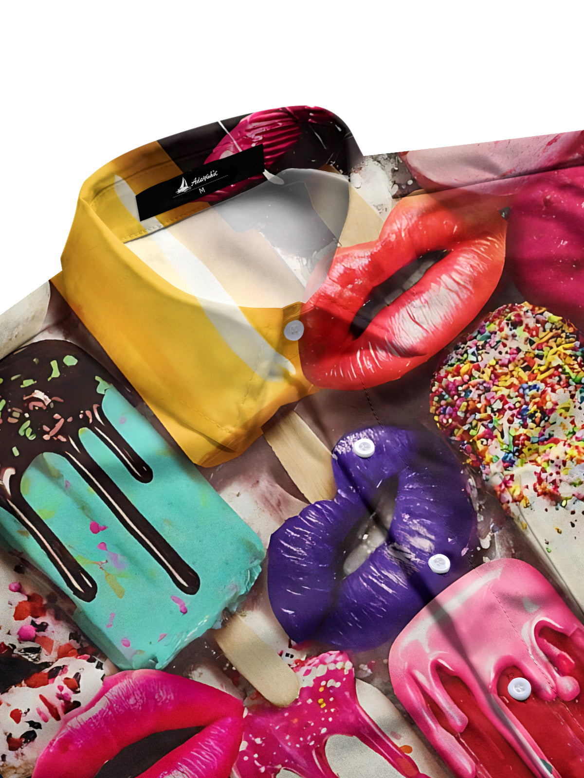 Lip Popsicle Print Men's Pocket Short Sleeve Shirts