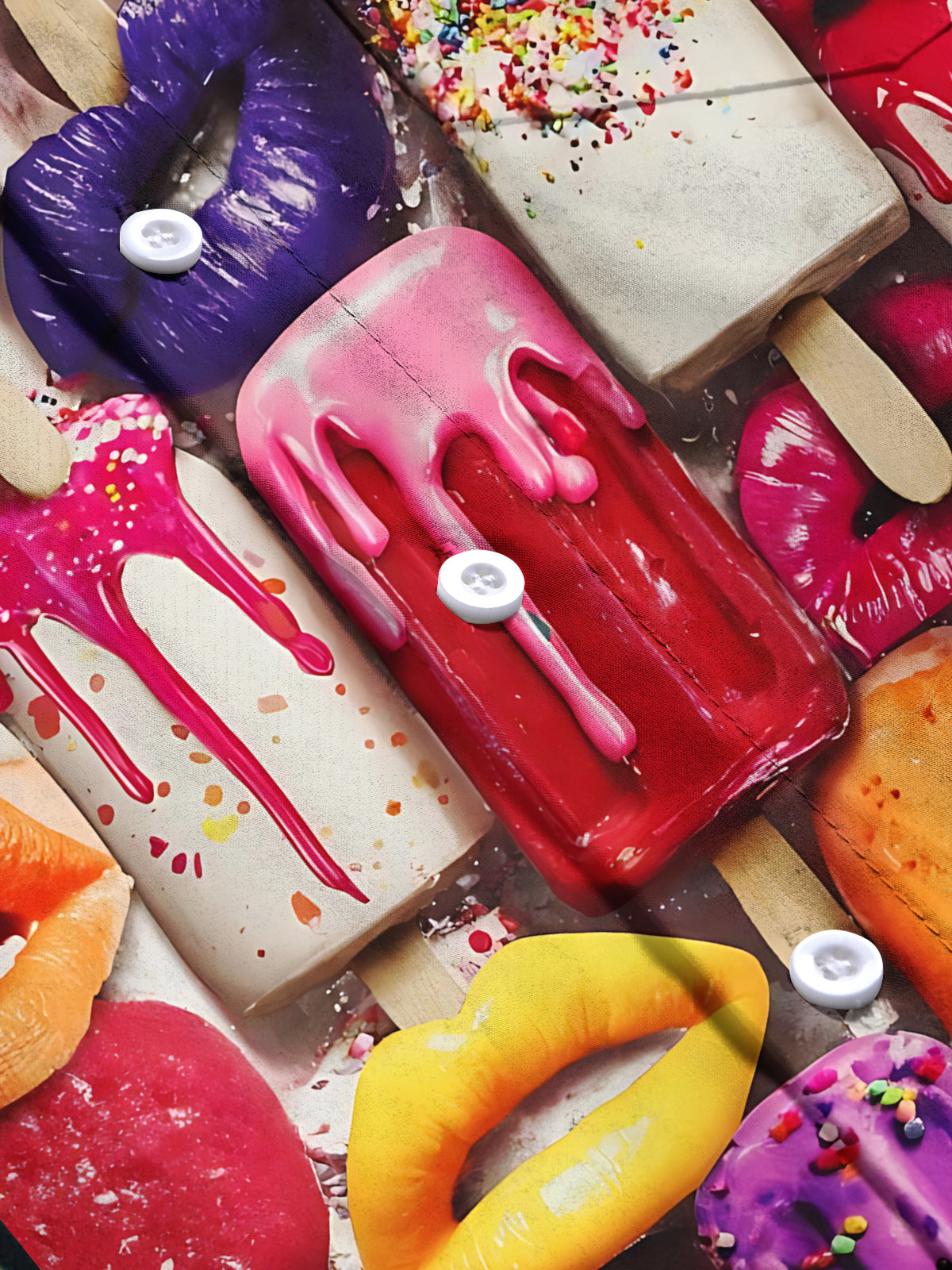 Lip Popsicle Print Men's Pocket Short Sleeve Shirts