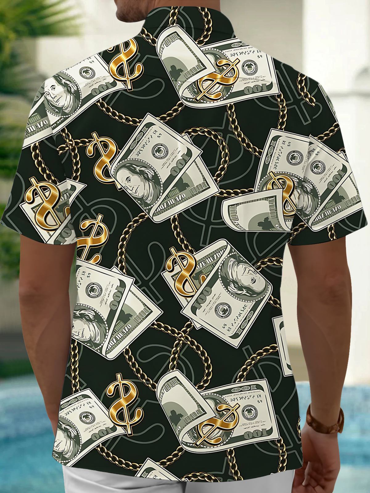 Dollar Print Men's Pocket Short Sleeve Shirts