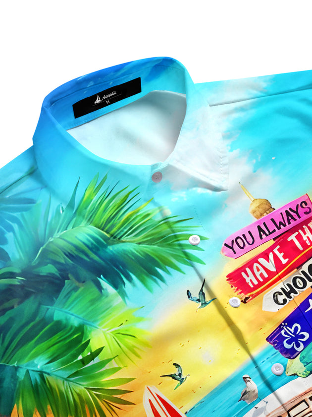 Men's side view tropical palm tree pocket half sleeve shirt