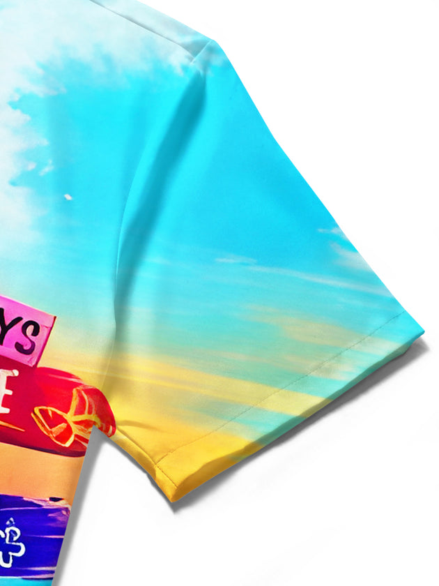 men's palm tree print shirt close-up short sleeve