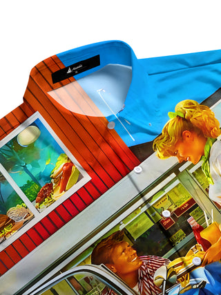 men's 70s print shirt side view