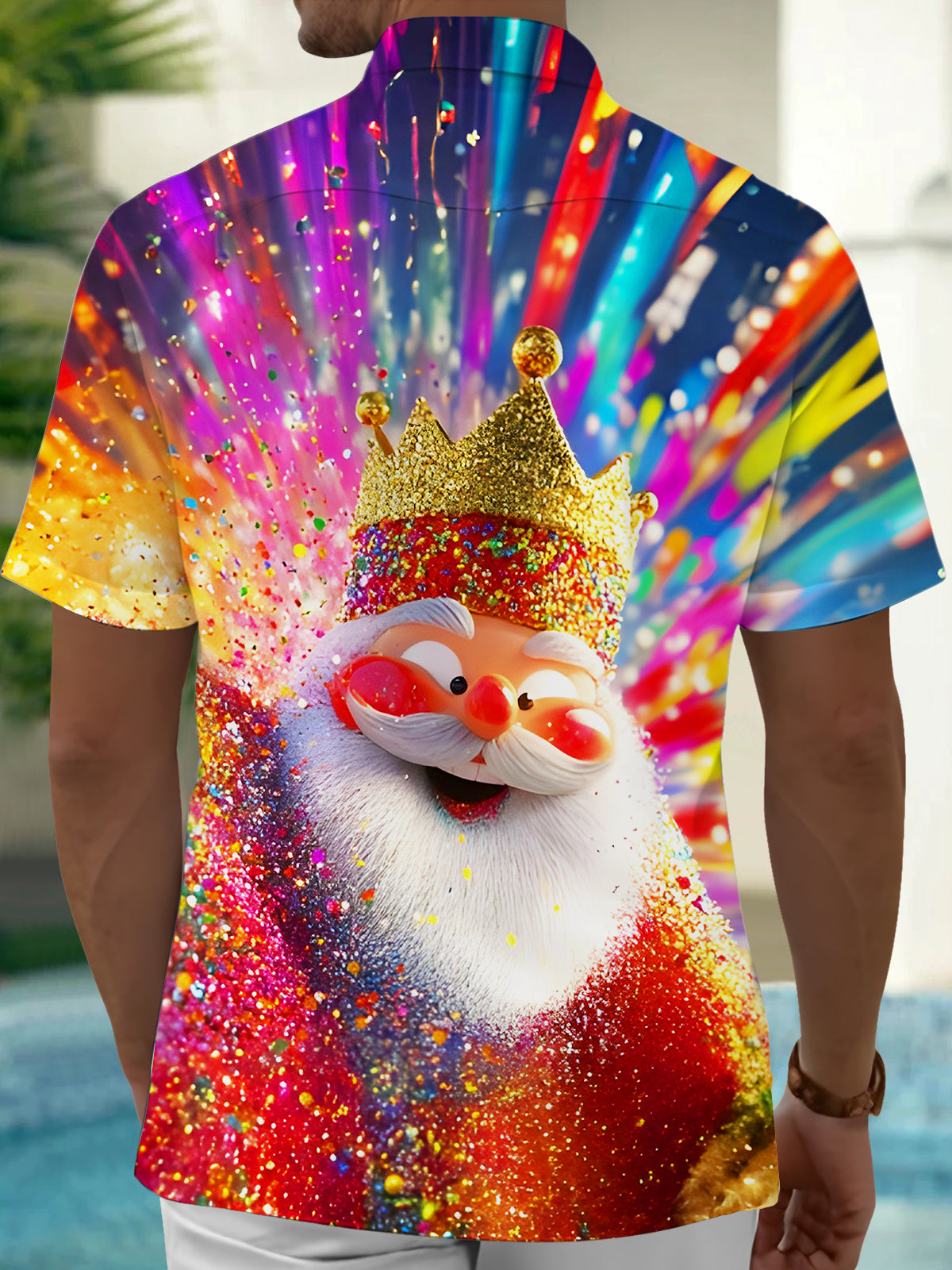 Fun Festive Crown Santa Claus Xmas Men's Pocket Short Sleeve Shirts