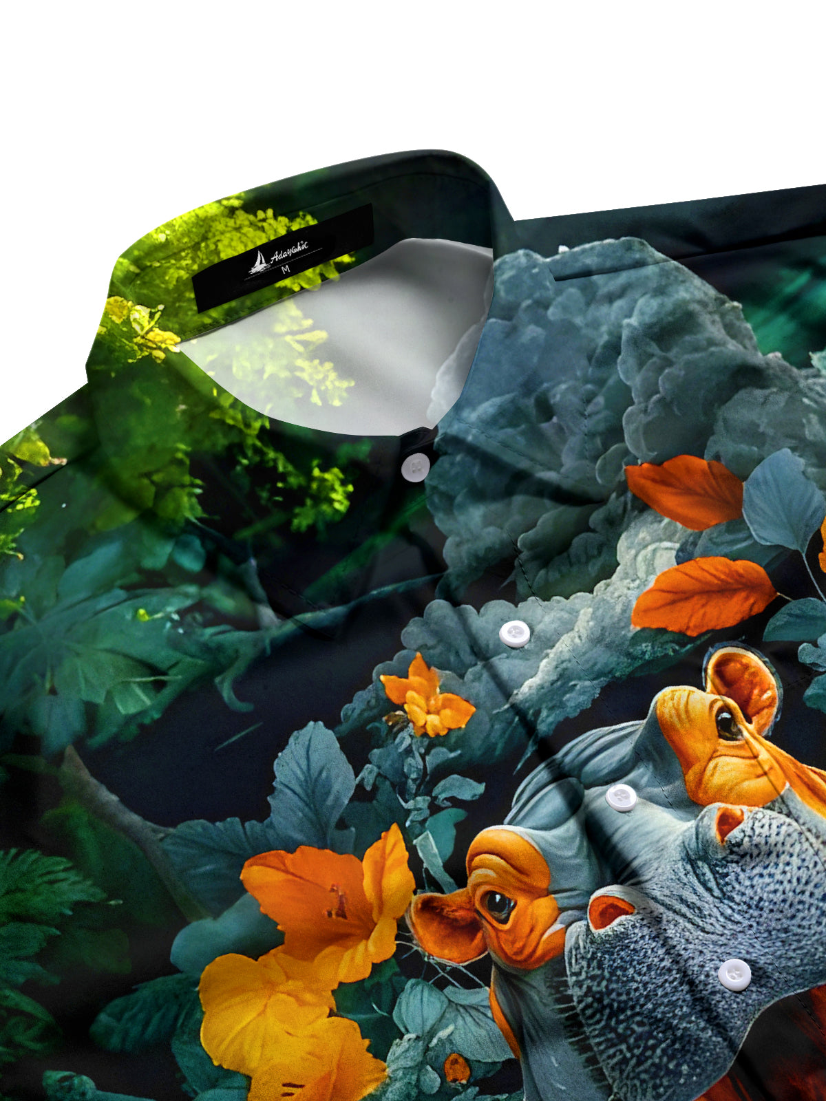 Fun Open-mouthed Hippopotamus Flower Petals Waves Men's Pocket Short Sleeve Shirts