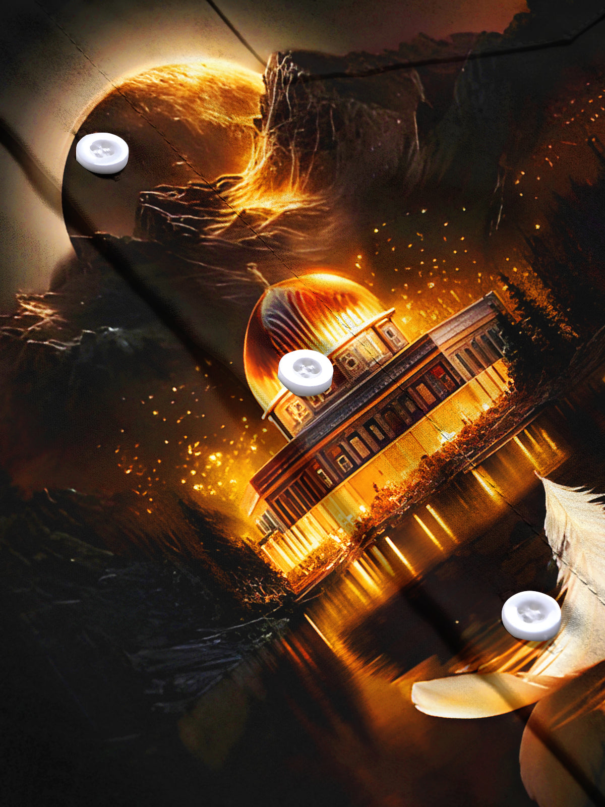 Dark Feathers Domed Building Full Moon Reflection Men's Pocket Short Sleeve Shirts