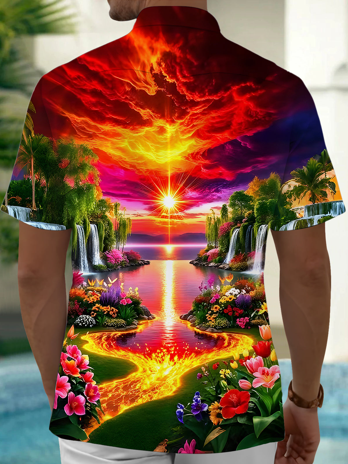 Sunset Mountains Men's Pocket Short Sleeve Shirts