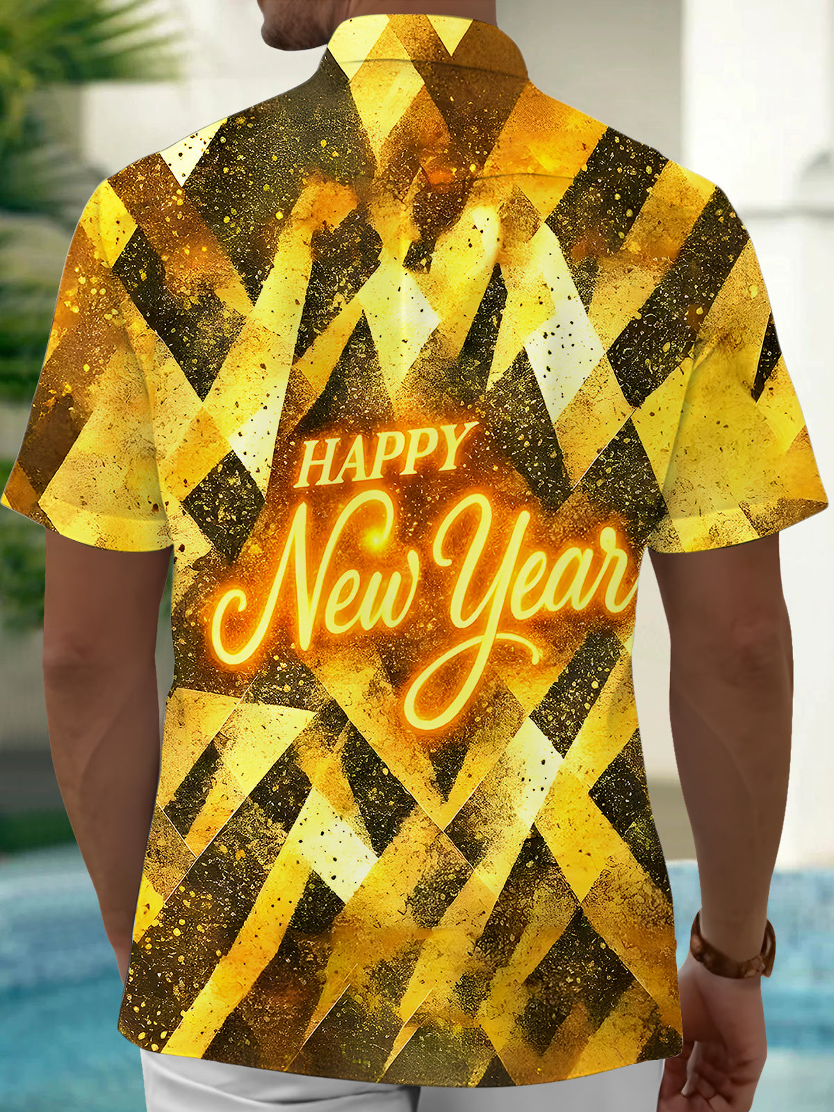 New Year Geometry Men's Pocket Short Sleeve Shirts