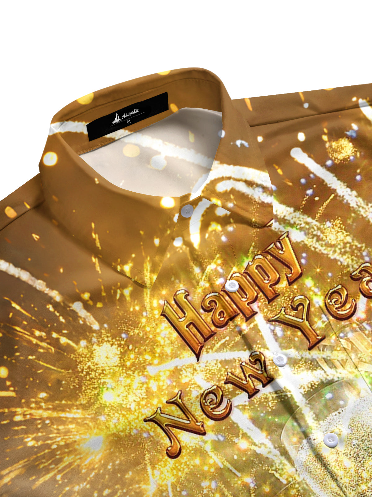 Happy New Year Champagne Print Men's Pocket Short Sleeve Shirts