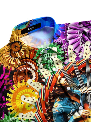 men's guitar print shirt side view
