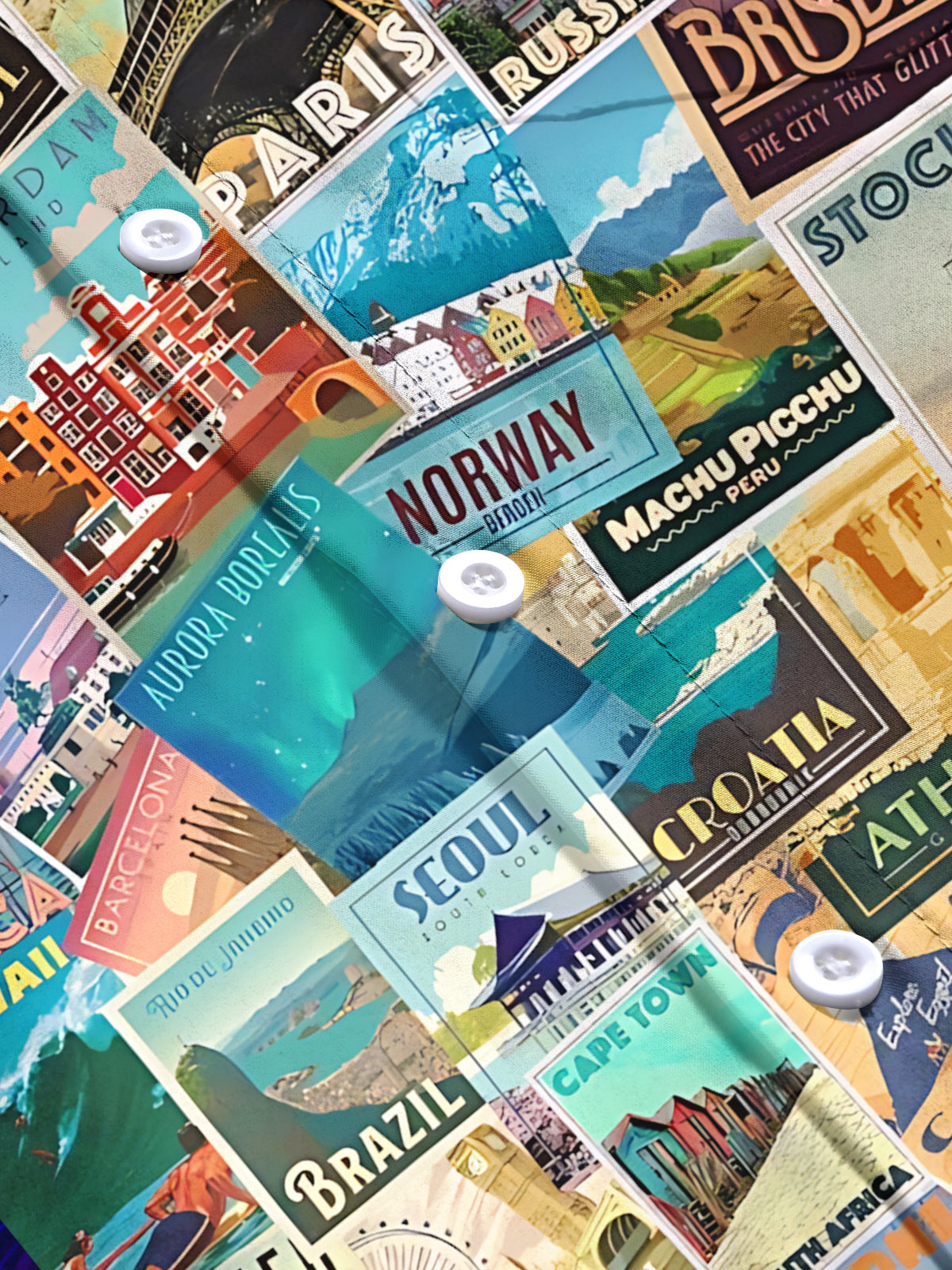 Travel Poster Print Men's Pocket Short Sleeve Shirts