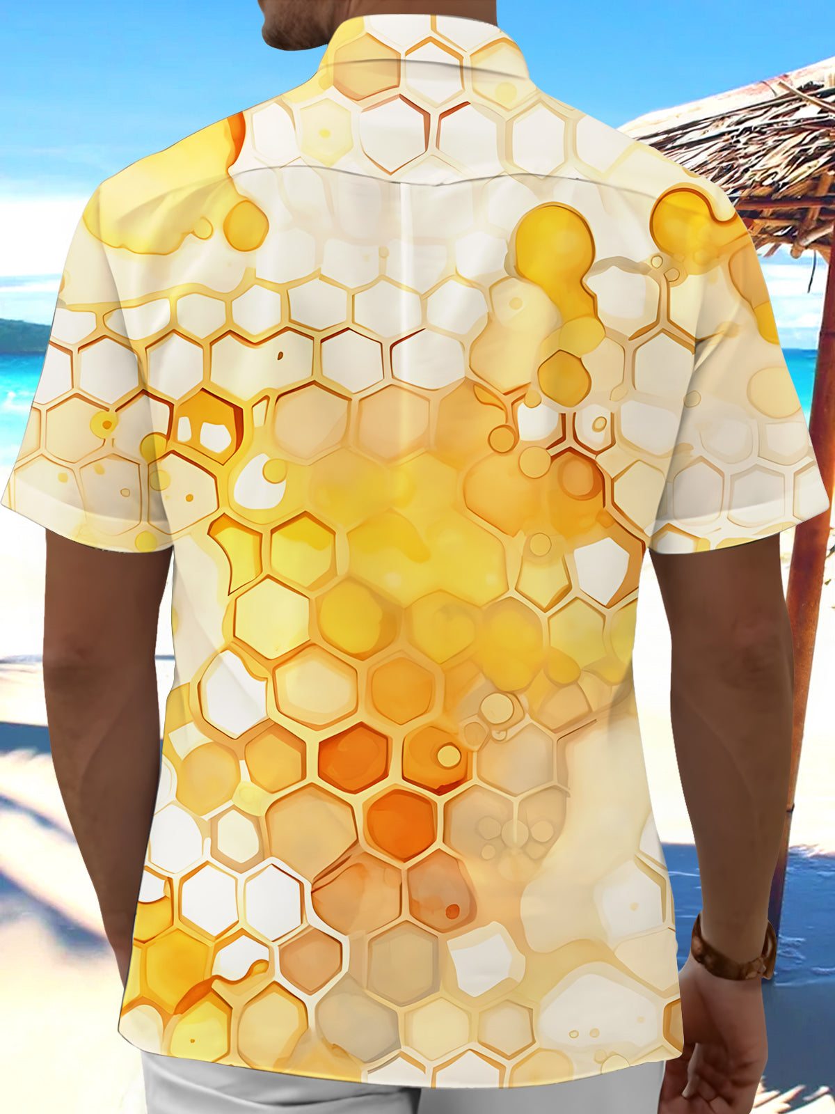 Beehive Print Men's Pocket Short Sleeve Shirts