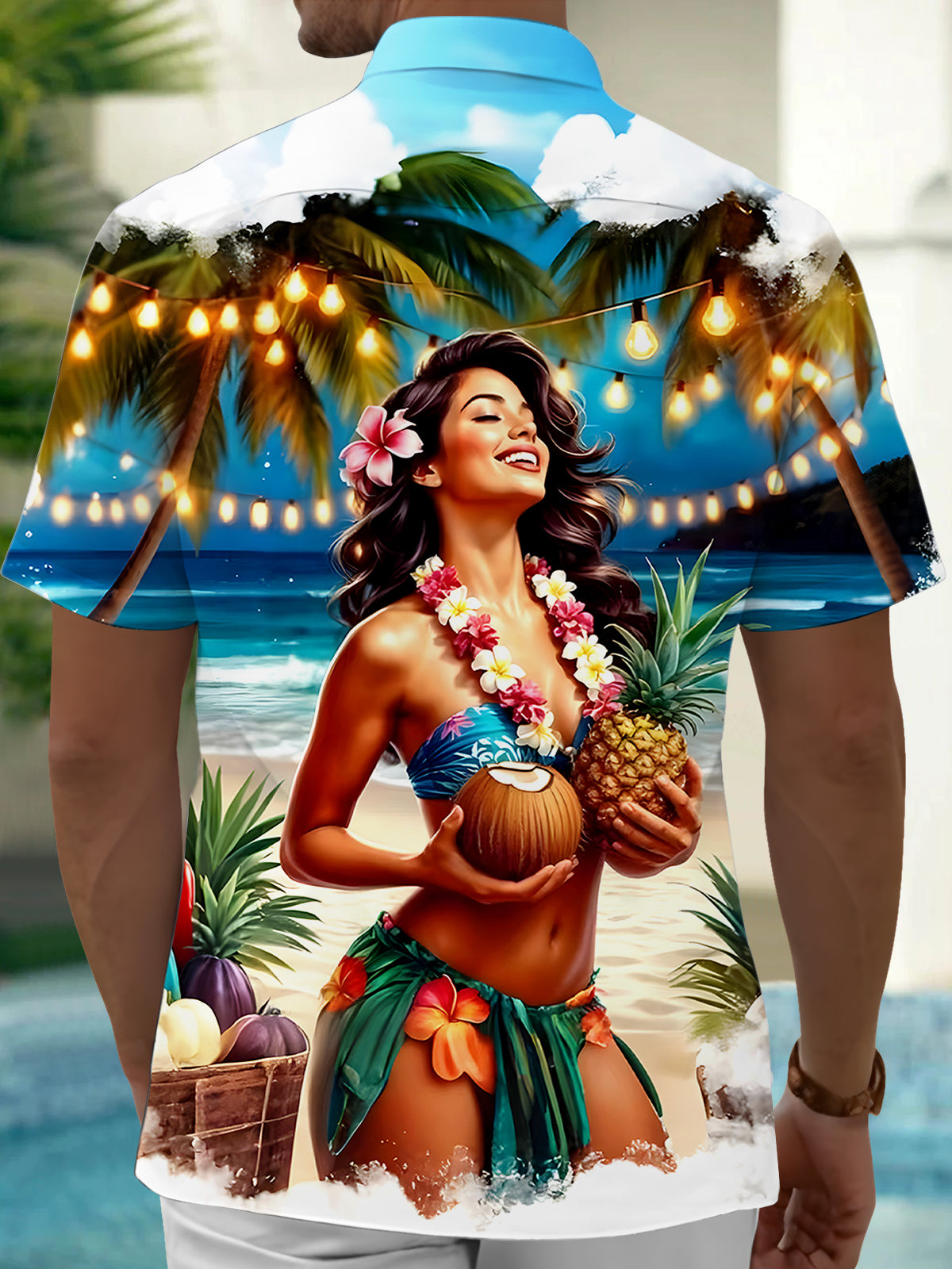 Hawaiian Beauty Girl Men's Pocket Short Sleeve Shirts