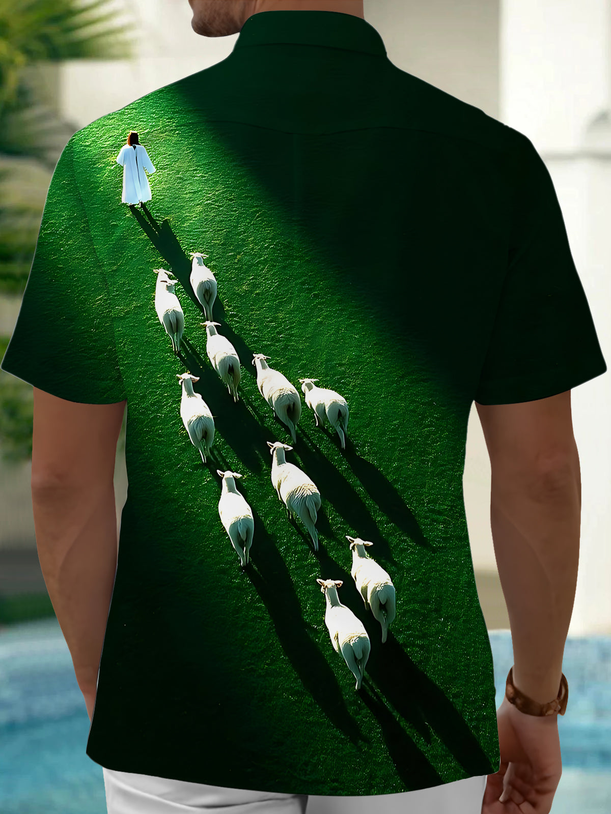 Shepherd Sheep Print Men's Pocket Short Sleeve Shirts