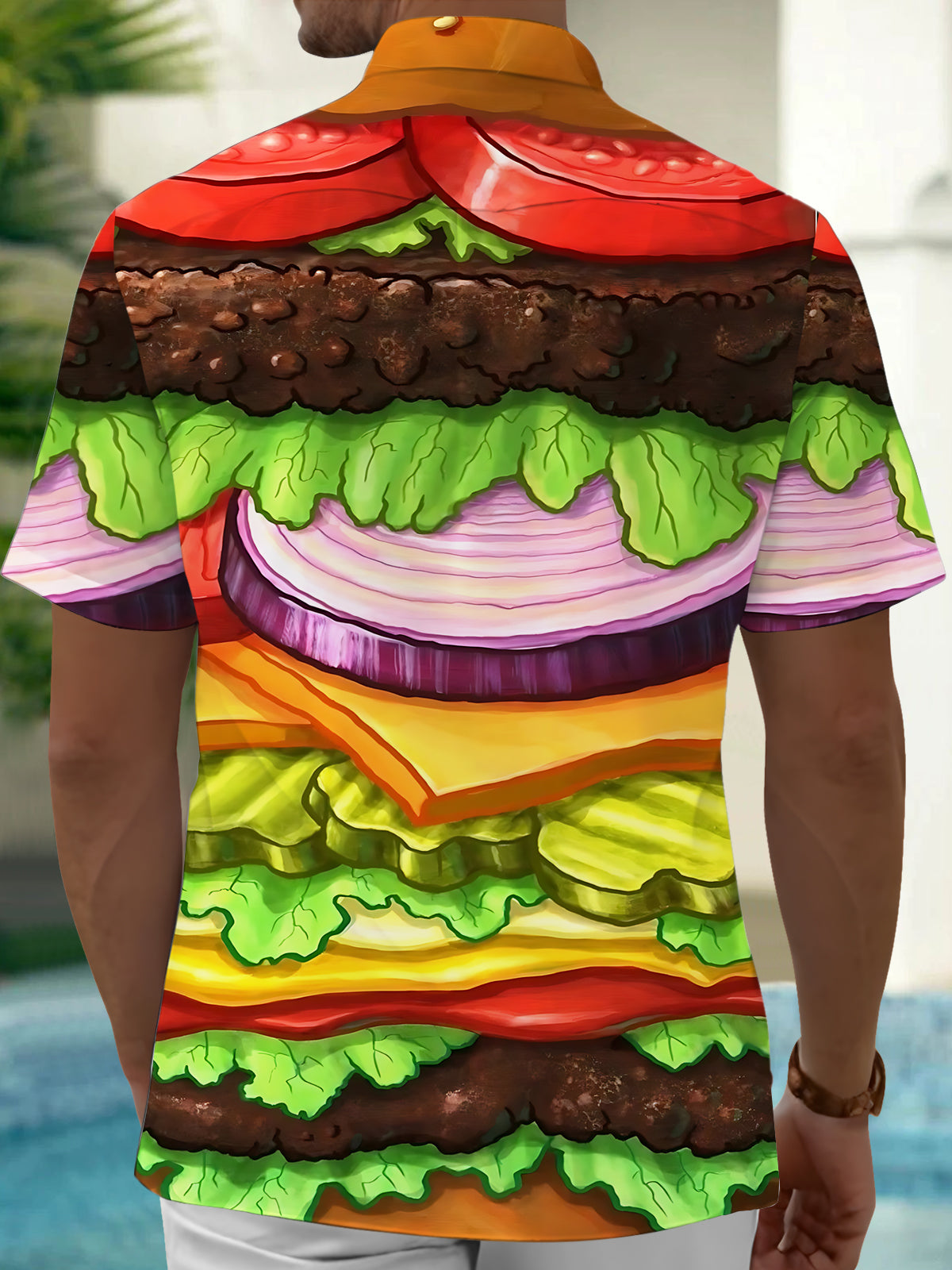 Hamburger Print Men's Pocket Short Sleeve Shirts
