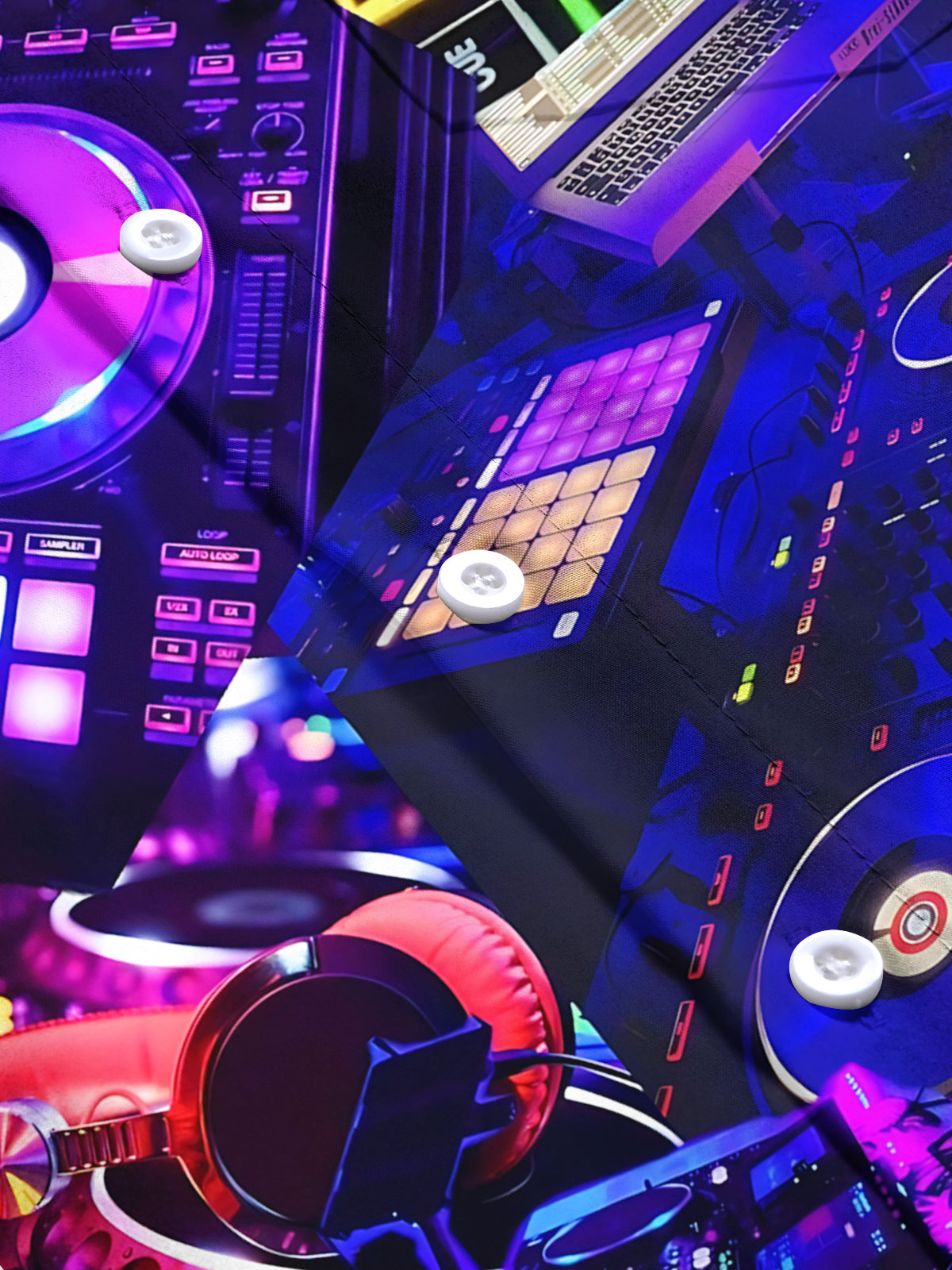 DJ Equipment Print Men's Pocket Short Sleeve Shirts