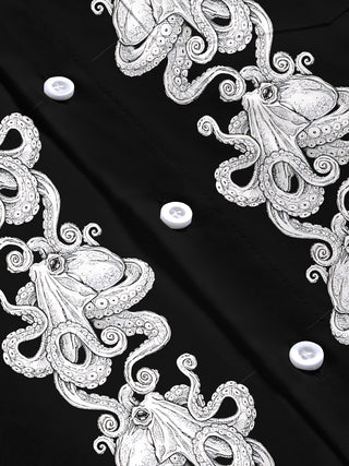 men's octopus print short sleeve flat lay shirt