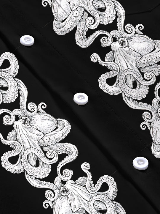 men's octopus print short sleeve flat lay shirt