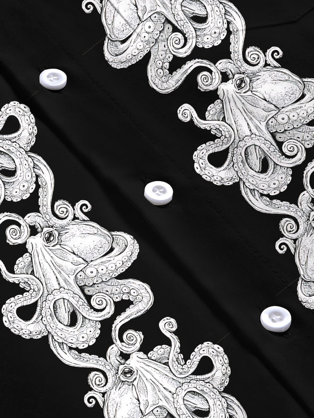 men's octopus print short sleeve flat lay shirt