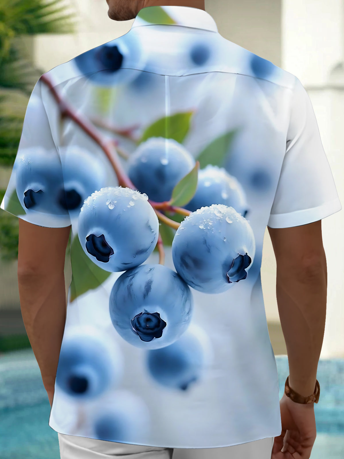 Blueberry Print Men's Pocket Short Sleeve Shirts