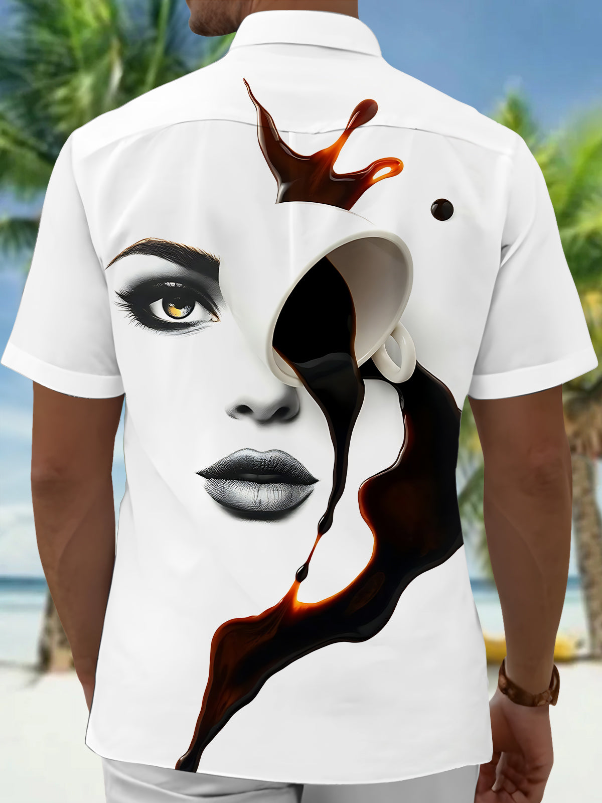 Abstract Face Print Men's Pocket Short Sleeve Shirts