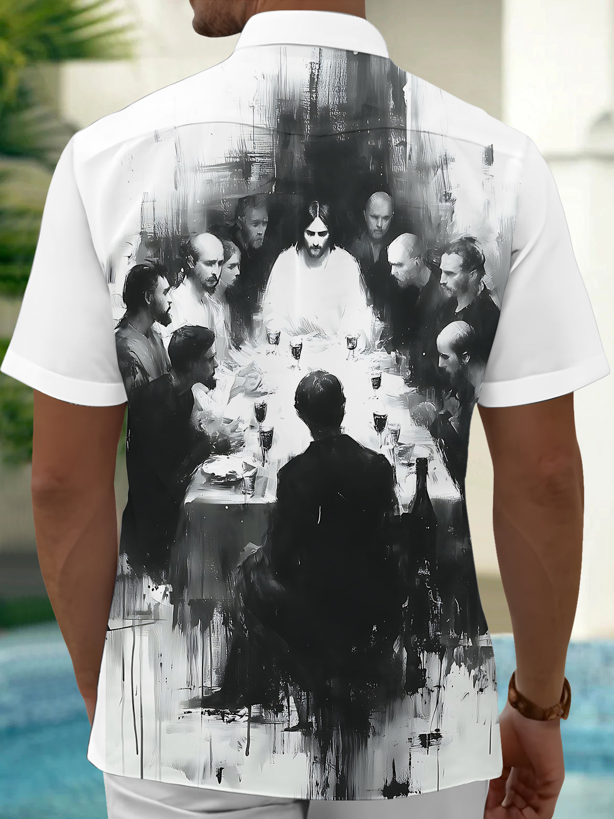 Christian Jesus Disciples Print Men's Pocket Short Sleeve Shirts