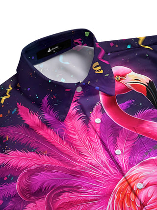 Men's carnival flamingo print short sleeve shirt side view