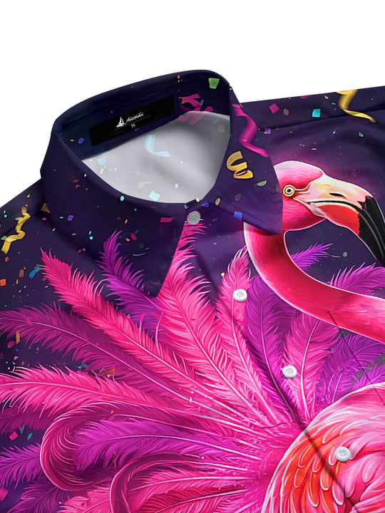 Men's carnival flamingo print short sleeve shirt side view