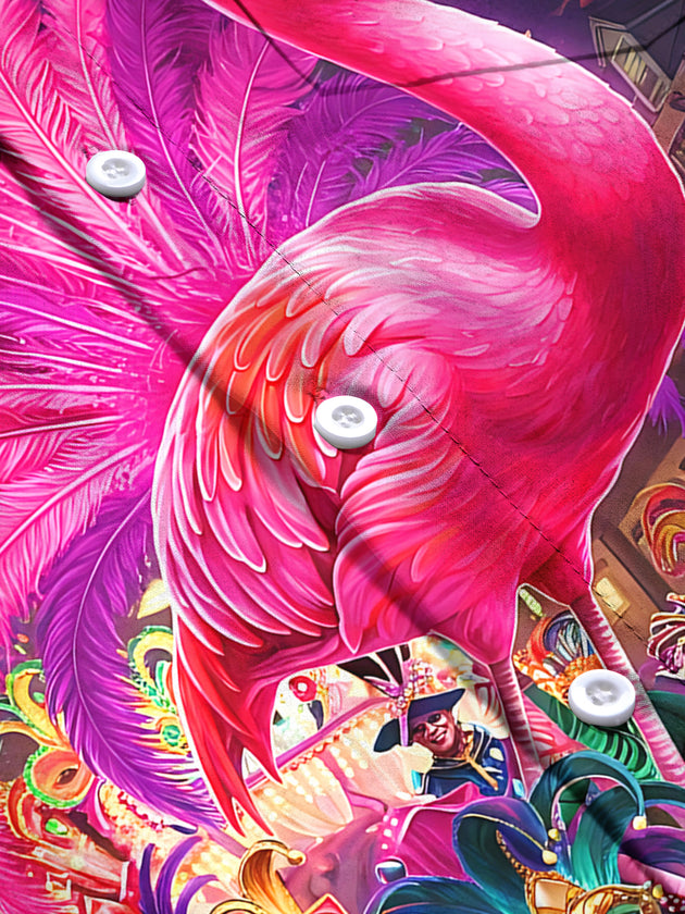 Carnival Flamingo Print Men's Pocket Short Sleeve Shirts