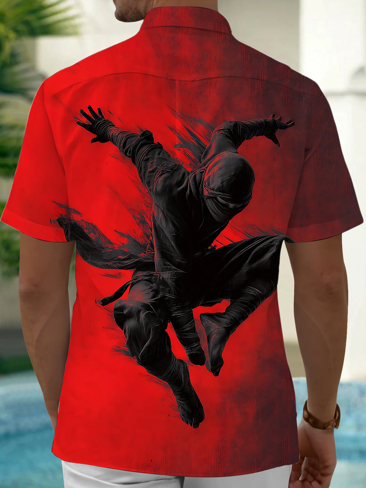 Ninja Art Print Men's Pocket Short Sleeve Shirts