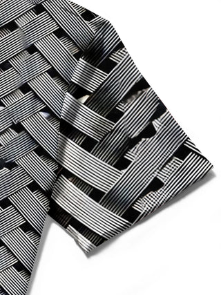 Men's pocket short sleeve shirt close-up detail of textured fabric and precise stitching