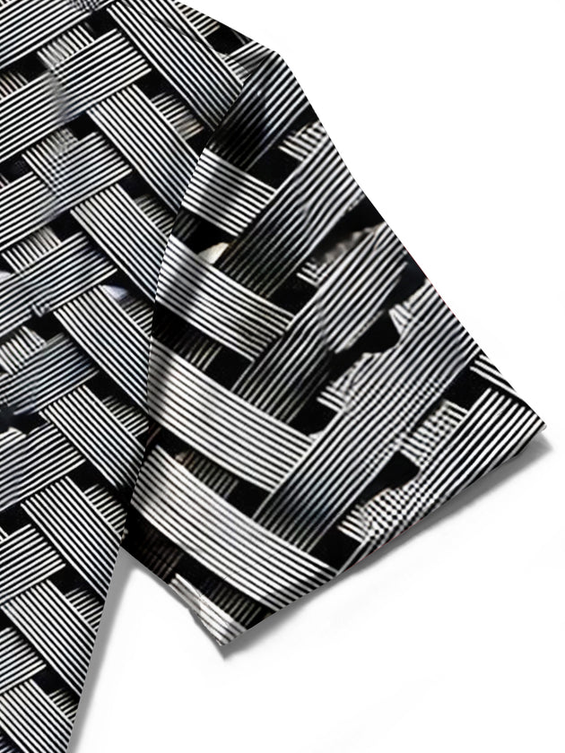 Men's pocket short sleeve shirt close-up detail of textured fabric and precise stitching