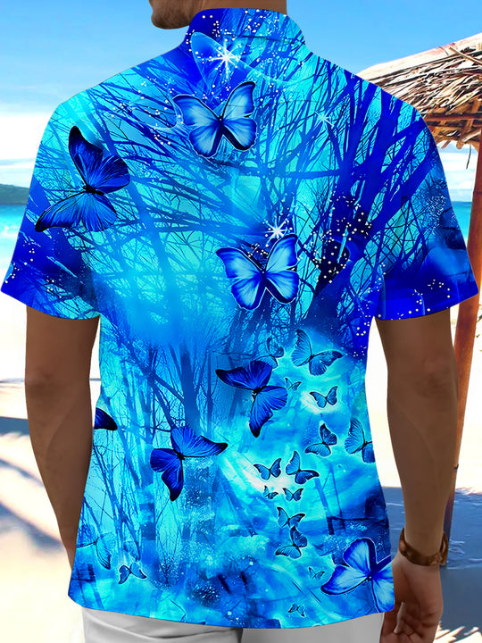 Men's Hawaiian butterfly print short sleeve shirt back view
