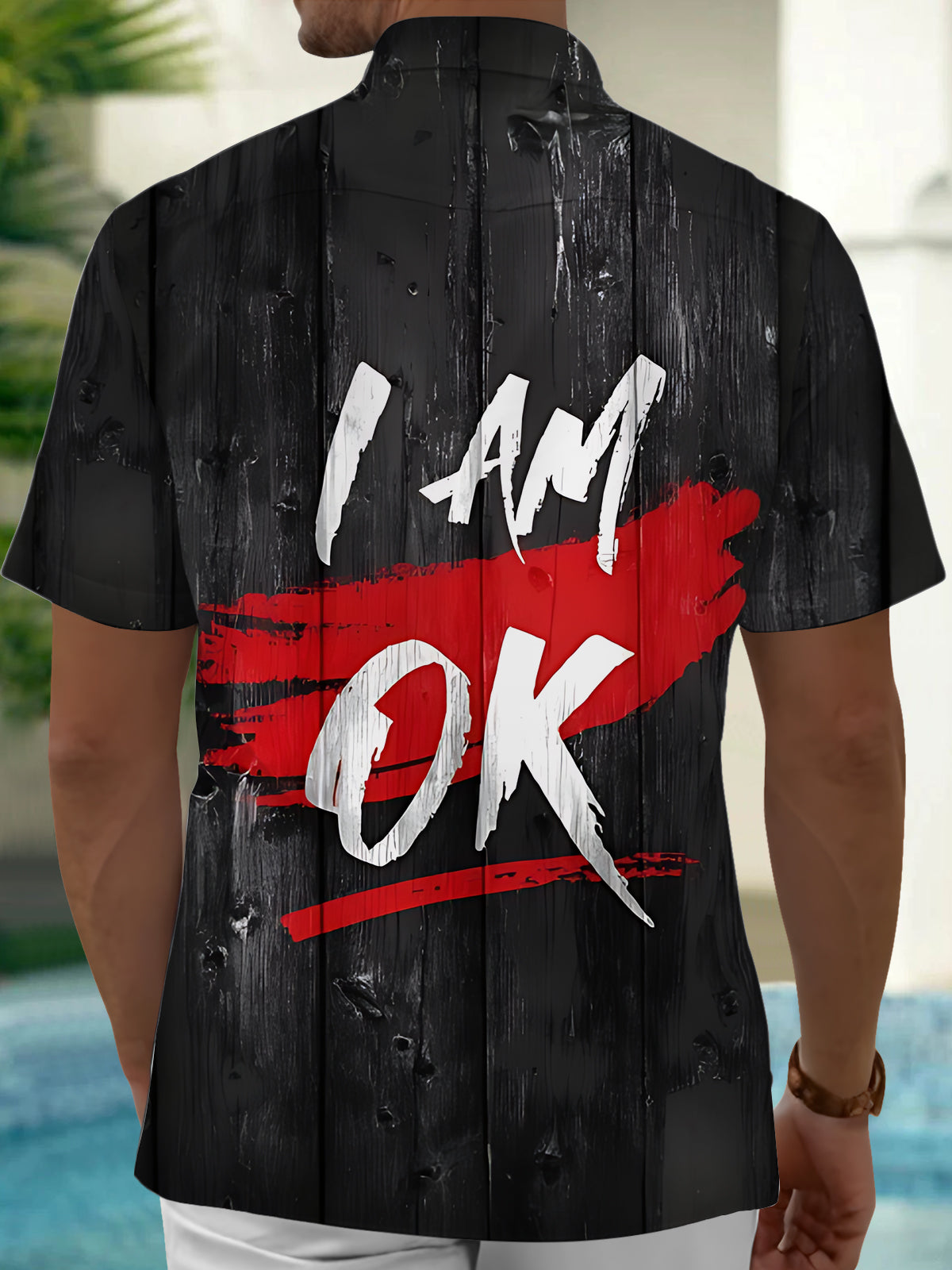I AM OK Print Men's Pocket Short Sleeve Shirts