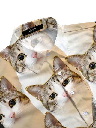 Men's cat print half sleeve pocket shirt side view